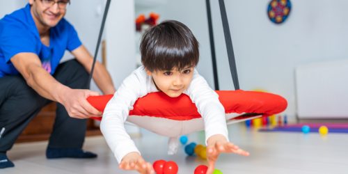 Occupational therapy treatment session on screening development of kids. Concept for pediatric clinic, pediatrician and learning.Pediatric Occupational Therapy
